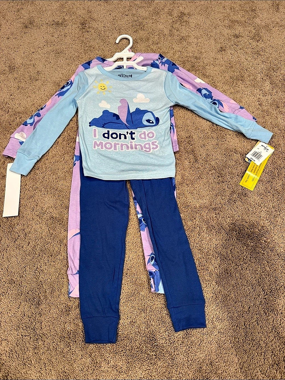 New! Girls Size 6 Stitch 4-Piece Pajama Set